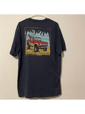 G.H. Bass & Co Blue Short Sleeve Graphic T Shirt Always On Track,Always Off Road